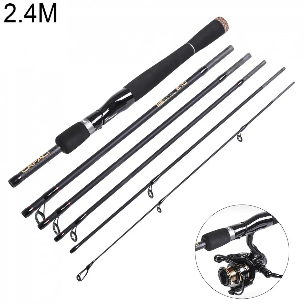 2.4m 6 Sections Black Durable Carbon Fiber Hard Lure Fishing Rod ML Power Ultra Light Spinning / Casting Fishing Pole
2.4m 6 Sections Black Durable Carbon Fiber Hard Lure Fishing Rod ML Power Ultra Light Spinning / Casting Fishing Pole