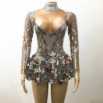 Shining Silver Mirrors Stone Dress Female Singer Dancer Bright Bodysuit Costume One-piece Nightclub Dress Oufit Party Dresses
Shining Silver Mirrors Stone Dress Female Singer Dancer Bright Bodysuit Costume One-piece Nightclub Dress Oufit Party Dresses