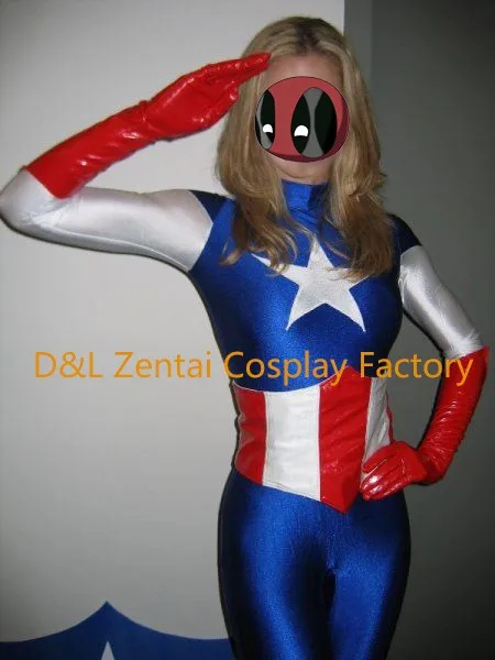 Free Shipping DHL Lady Captain America Female Superhero Costume 2015 Halloween Party Cosplay Lycra Zentai Suit SH1508 (3)