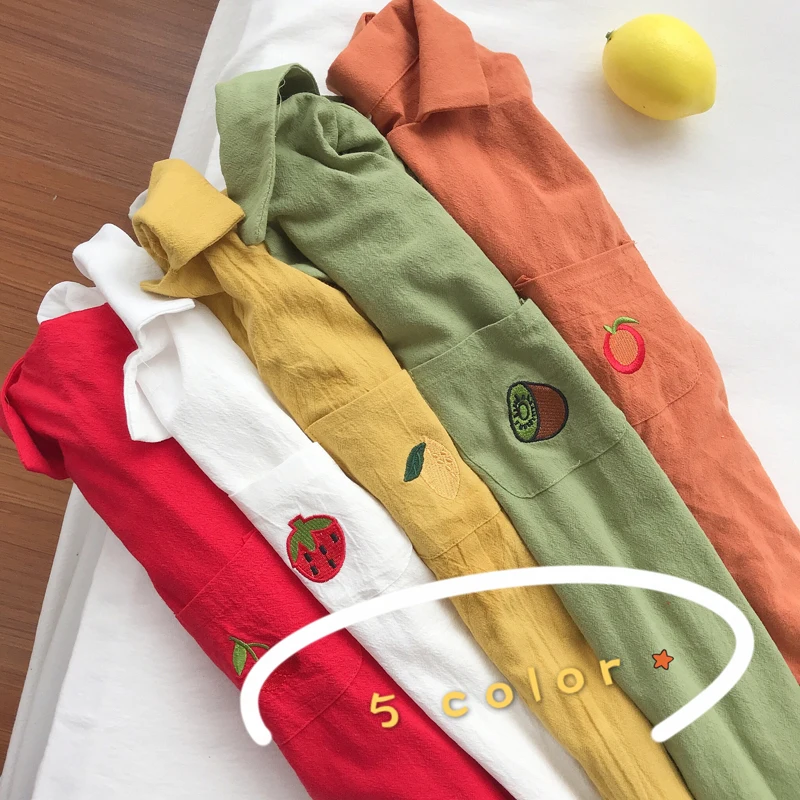 5 Colors Cartoon Fruit Embroidery Buttons Women Shirts Korean Cute Girls Lemon Blouses Woman 2019 Strawberry White Blouse Summer
5 Colors Cartoon Fruit Embroidery Buttons Women Shirts Korean Cute Girls Lemon Blouses Woman 2019 Strawberry White Blouse Summer