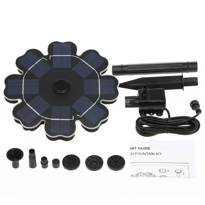 Petal Fountain Solar Pump Round Floating Fountain Bird Bath Garden Decoration Petal Fountain #4L16 (2)