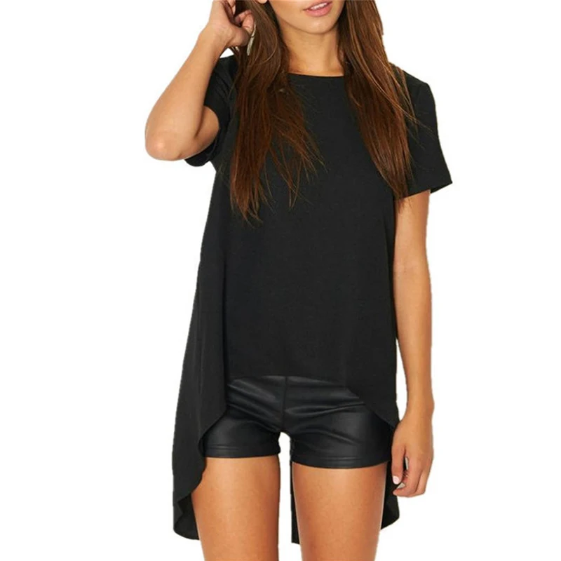 2019 Summer Casual Women Solid Black Short Sleeve shirts Summer style Split High Low Long Back Round Neck Blouse Loose Shirt
2019 Summer Casual Women Solid Black Short Sleeve shirts Summer style Split High Low Long Back Round Neck Blouse Loose Shirt