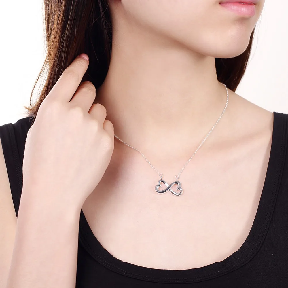 Double Heart Infinity Endless Love 925 Stamped Silver Plated Necklace Double Heart Infinity Endless Love 925 Stamped Silver Plated Necklace