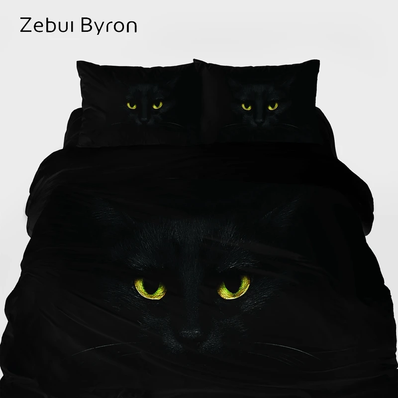 

3D Luxury Bedding Set King/Eruo Size,Custom Print Comforter/Quilt/Duvet Cover Set, Bed Set Animal Black Cat,Bed linens for USA