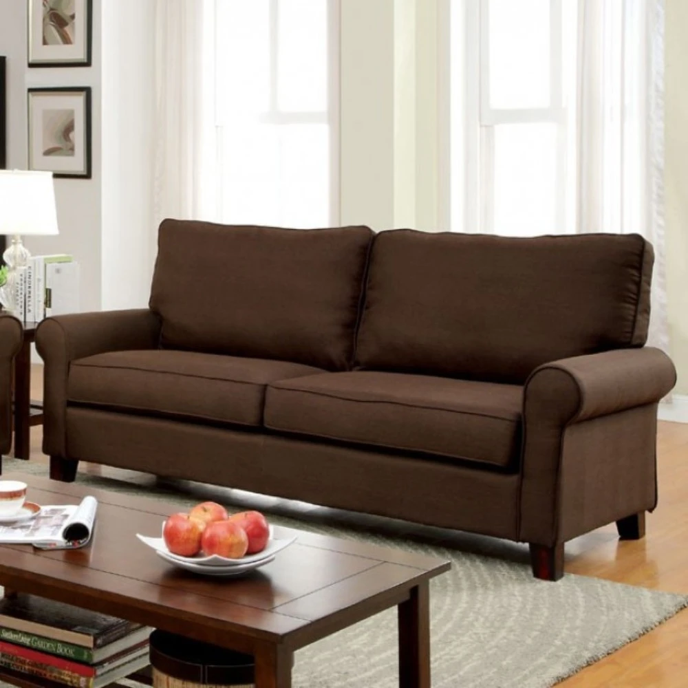 Hensel Transitional Style Flax Fabric Sofa, Brown (1)