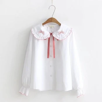 2018 Spring New Fashion Bow Embroider Chiffon Shirt Female Blouse Long-Sleeved Peter Pan Collar Bow Tie Shirt White Loose Blusas
2018 Spring New Fashion Bow Embroider Chiffon Shirt Female Blouse Long-Sleeved Peter Pan Collar Bow Tie Shirt White Loose Blusas