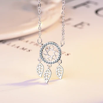 

XIYANIKE 925 Silver Dream Catcher Feather Necklaces Pendants Inlaid Charming Rhinestones Fashion Dreamcatcher For Women Gift New