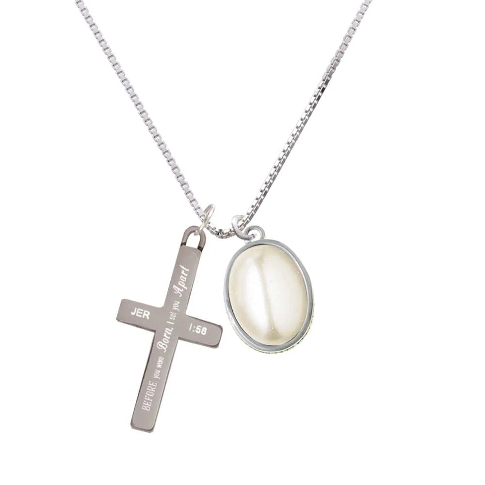 Small Cream Imitation Pearl - I Set You Apart - Cross Necklace