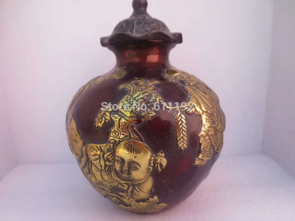 Asian Chinese copper gilt carved Children play Pot, Home decorative art Metal crafts
Asian Chinese copper gilt carved Children play Pot, Home decorative art Metal crafts