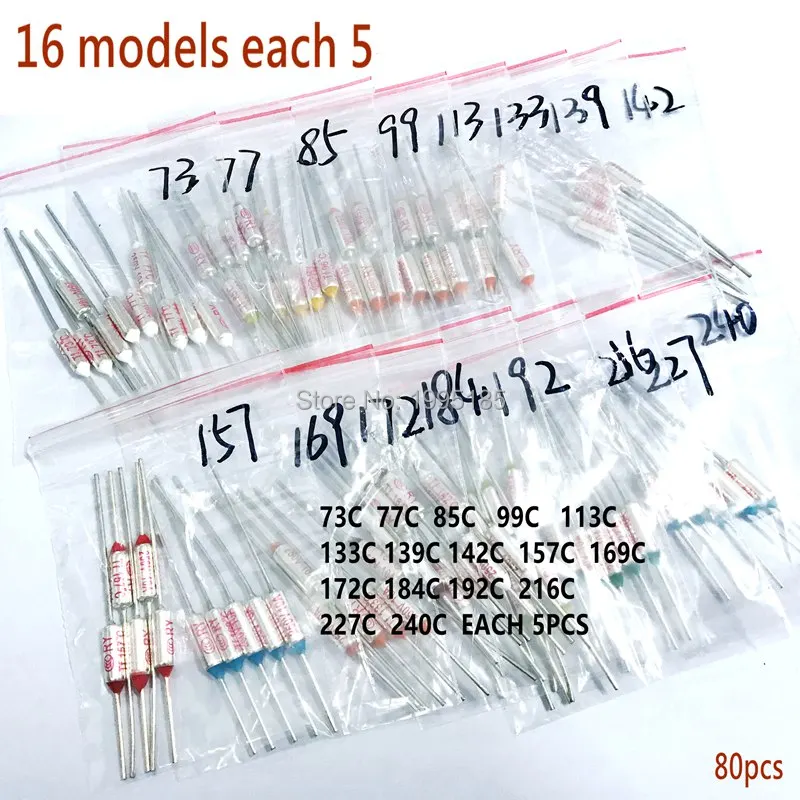16 Values=80pcs Assortment Kit Thermal Fuse 10A 250V Thermal Cutoffs 73C degree - 240C Degree Temperature Fuse Switch RY-113 240
16 Values=80pcs Assortment Kit Thermal Fuse 10A 250V Thermal Cutoffs 73C degree - 240C Degree Temperature Fuse Switch RY-113 240