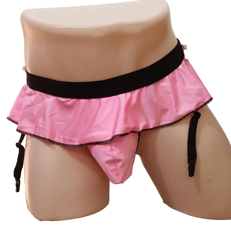 

Men's Sexy Lingerie Sissy Crossdressing Pouch Skirted Panties Bikini Jock Strap Briefs G-String Underwear with Bow Garter Belt