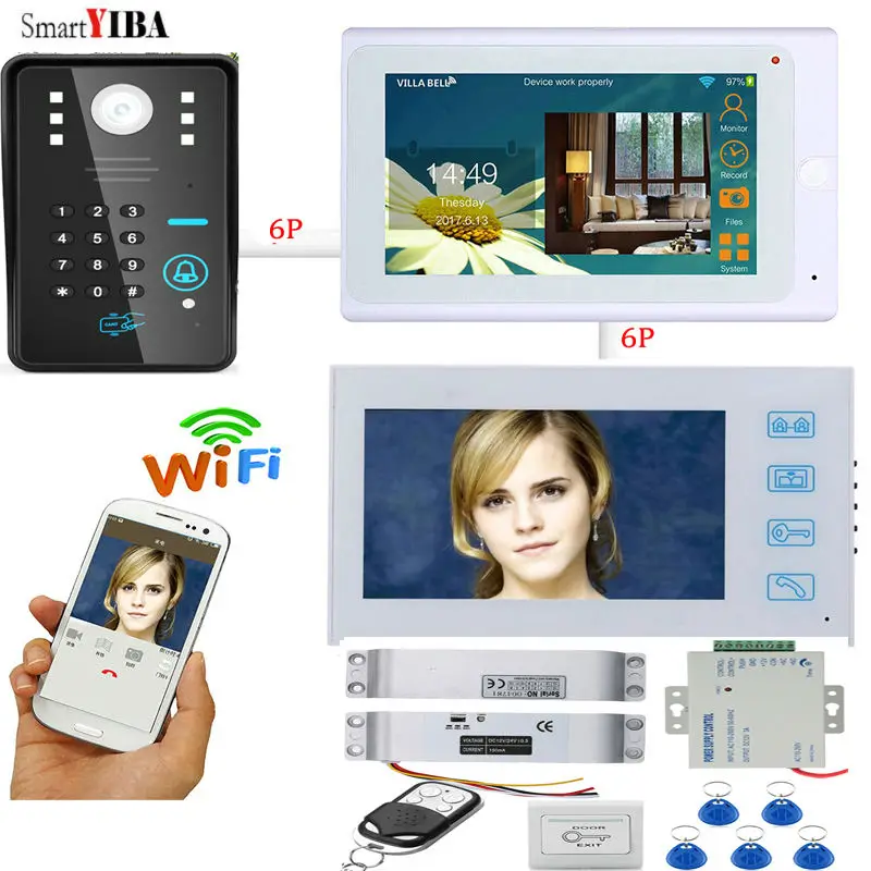 

SmartYIBA 7"Wifi Smart Phone Video Door Phone Remote Control Electric Drop Bolt lock Password ID Cards Unlock Doorbell Intercom