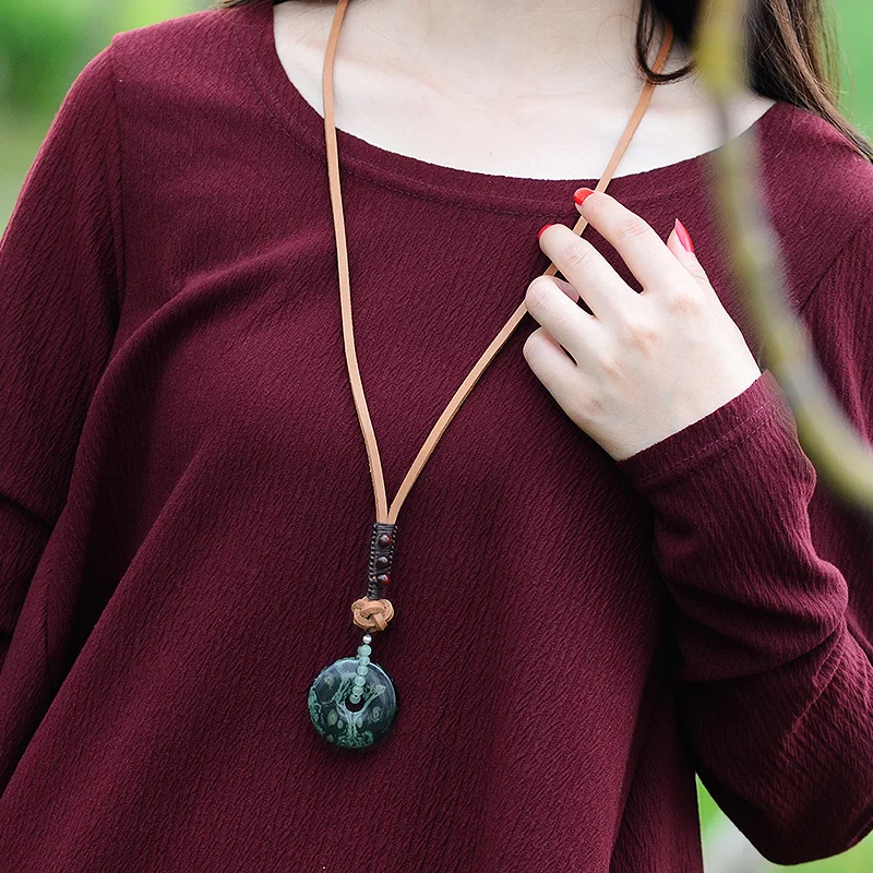 ethnic long sweater necklace for women Natural Green Eyes Stones pendant leather chain vintage handmade jewelry fashion 2018
ethnic long sweater necklace for women Natural Green Eyes Stones pendant leather chain vintage handmade jewelry fashion 2018