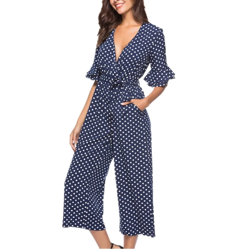Lisa Colly Women Dot Printed v neck long jumpsuit Summer sashes short sleeve wide leg office ladies black jumpsuits romper
Lisa Colly Women Dot Printed v neck long jumpsuit Summer sashes short sleeve wide leg office ladies black jumpsuits romper