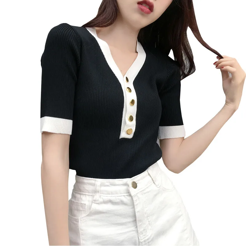 Shintimes V-Neck T-Shirt Female 2019 Button Knitted T Shirt Women Elasticity Summer Tops Tshirt Tee Shirt Femme Woman Clothes
Shintimes V-Neck T-Shirt Female 2019 Button Knitted T Shirt Women Elasticity Summer Tops Tshirt Tee Shirt Femme Woman Clothes