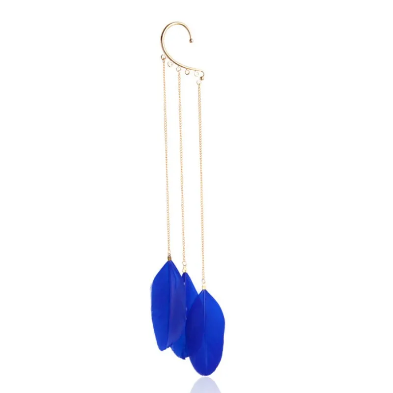 Hot street Feather earrings cuff blue