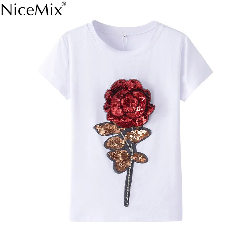 NiceMix 2019 Sequin T-shirt Women Kawaii Short Sleeve T Shirt 3D Rose Flower Sequined Harajuku Cotton TShirts Women Tops 29023
NiceMix 2019 Sequin T-shirt Women Kawaii Short Sleeve T Shirt 3D Rose Flower Sequined Harajuku Cotton TShirts Women Tops 29023
