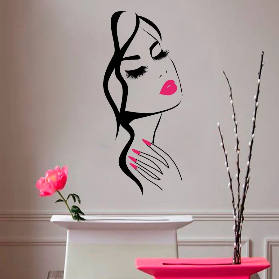Image Wall Decal Beauty Salon Manicure Nail Salon Hand Girl Face Vinyl Sticker Home Decor Hairdresser Hairstyle Wall Sticker M 73