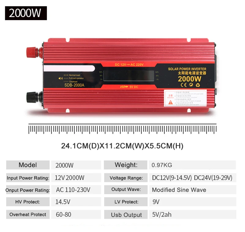For KIA RIO Cerato Sportage Car Inverter 12v 220v Power Inverters DC AC Voltage Converter 2000W 1000W Auto Adapter LED Charger (4)
