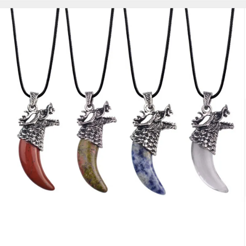 Silver Plated Natural Stone Wolf Tooth Pendant Necklace For Women Tiger eye Sodalite Crystal Pendants Jewelry
Silver Plated Natural Stone Wolf Tooth Pendant Necklace For Women Tiger eye Sodalite Crystal Pendants Jewelry