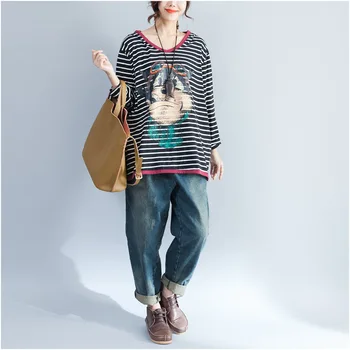 Johnature 2020 Autumn New Women Big Cartoon Plus Pullovers Striped Hooded Cotton Casual Drop-shoulders Sweatshirt
Johnature 2020 Autumn New Women Big Cartoon Plus Pullovers Striped Hooded Cotton Casual Drop-shoulders Sweatshirt