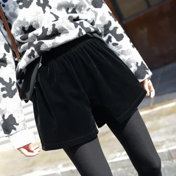 2018 Loose high waist black wearing shorts winter thin velvet wide leg casual shorts
2018 Loose high waist black wearing shorts winter thin velvet wide leg casual shorts