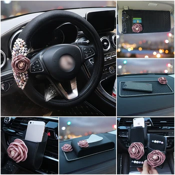 Flower Pearl Car Steering Wheel Cover Leather Fashion Car Neck Waist Pillow Universal Car Styling Tissue Box Women
Flower Pearl Car Steering Wheel Cover Leather Fashion Car Neck Waist Pillow Universal Car Styling Tissue Box Women