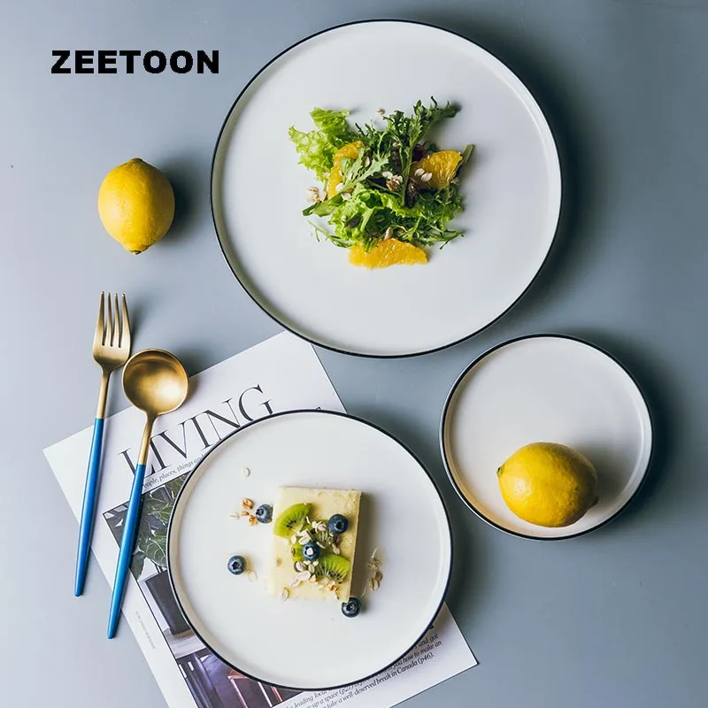 1PCS Nordic Style Breakfast Plate Ceramic Black Rim Underglaze Western Plate Steak Spaghetti Fruit Dish Saucer Brief Tableware
1PCS Nordic Style Breakfast Plate Ceramic Black Rim Underglaze Western Plate Steak Spaghetti Fruit Dish Saucer Brief Tableware
