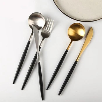 Gold fork spoon knife set Sandwich forks kitchen Eco Friendly Restaurant Supplies Black Fork Bestek Goud Conjunto De Jantar 612
Gold fork spoon knife set Sandwich forks kitchen Eco Friendly Restaurant Supplies Black Fork Bestek Goud Conjunto De Jantar 612