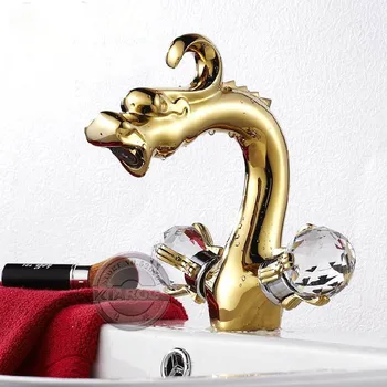 Gold color Dragon design Hot &Cold Brass Faucet.Double crystal handles bathroom basin faucet.Polished dual handle dragon faucet.
Gold color Dragon design Hot &Cold Brass Faucet.Double crystal handles bathroom basin faucet.Polished dual handle dragon faucet.