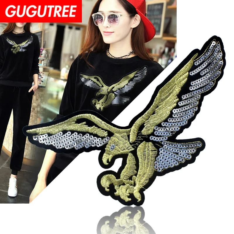 GUGUTREE embroidery Sequins big eagle patches bird patches badges applique patches for clothing XC-290
GUGUTREE embroidery Sequins big eagle patches bird patches badges applique patches for clothing XC-290