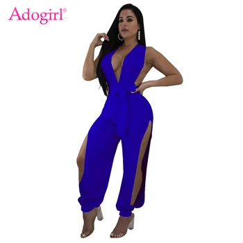 Adogirl Sexy Deep V Neck Side Slit Night Club Jumpsuits Women Sleeveless Rompers Tie Bow Waist Summer Overall Office Lady Outfit
Adogirl Sexy Deep V Neck Side Slit Night Club Jumpsuits Women Sleeveless Rompers Tie Bow Waist Summer Overall Office Lady Outfit