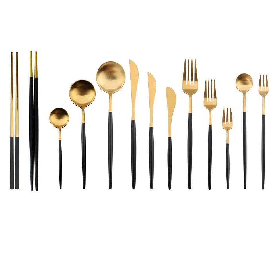 Black Gold Handle Cutlery Set Dinnerware Set Stainless Steel Reusable Tableware Fork Spoon Dinner Dessert Knife Silverware Set
Black Gold Handle Cutlery Set Dinnerware Set Stainless Steel Reusable Tableware Fork Spoon Dinner Dessert Knife Silverware Set