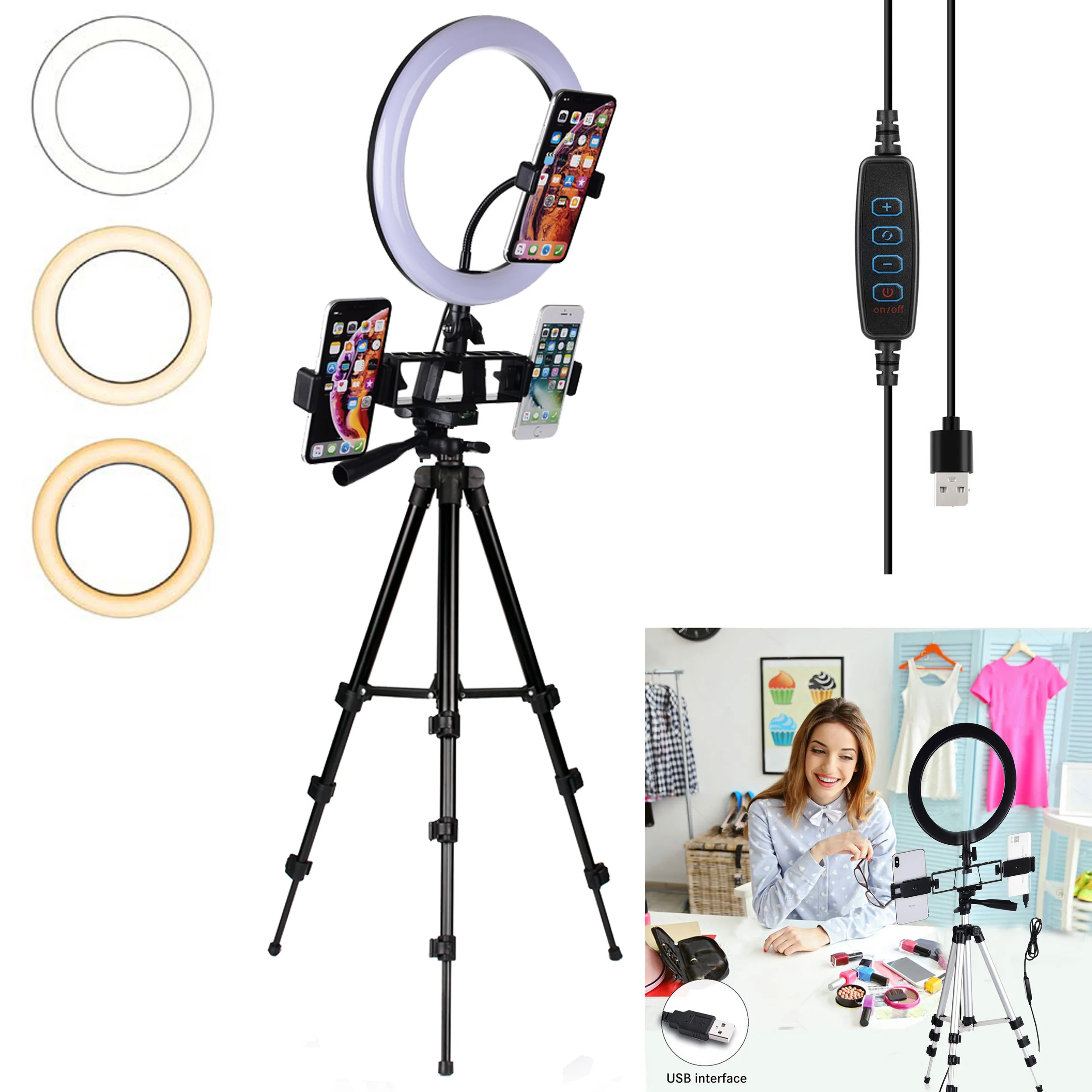 LED Ring Light Dimmable Ringlight Bi Color 3200K 5500K Photography Photo Studio YouTube Video Shooting Ring Light Lamp &Tripod
LED Ring Light Dimmable Ringlight Bi Color 3200K 5500K Photography Photo Studio YouTube Video Shooting Ring Light Lamp &Tripod