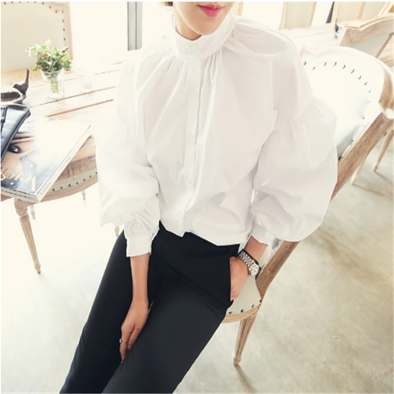 2018 Ladies Fashion Women Lantern Sleeve Blouse Long Cotton Tops Female Vintage Oversize Loose Stand Collar Puff White BS097
2018 Ladies Fashion Women Lantern Sleeve Blouse Long Cotton Tops Female Vintage Oversize Loose Stand Collar Puff White BS097