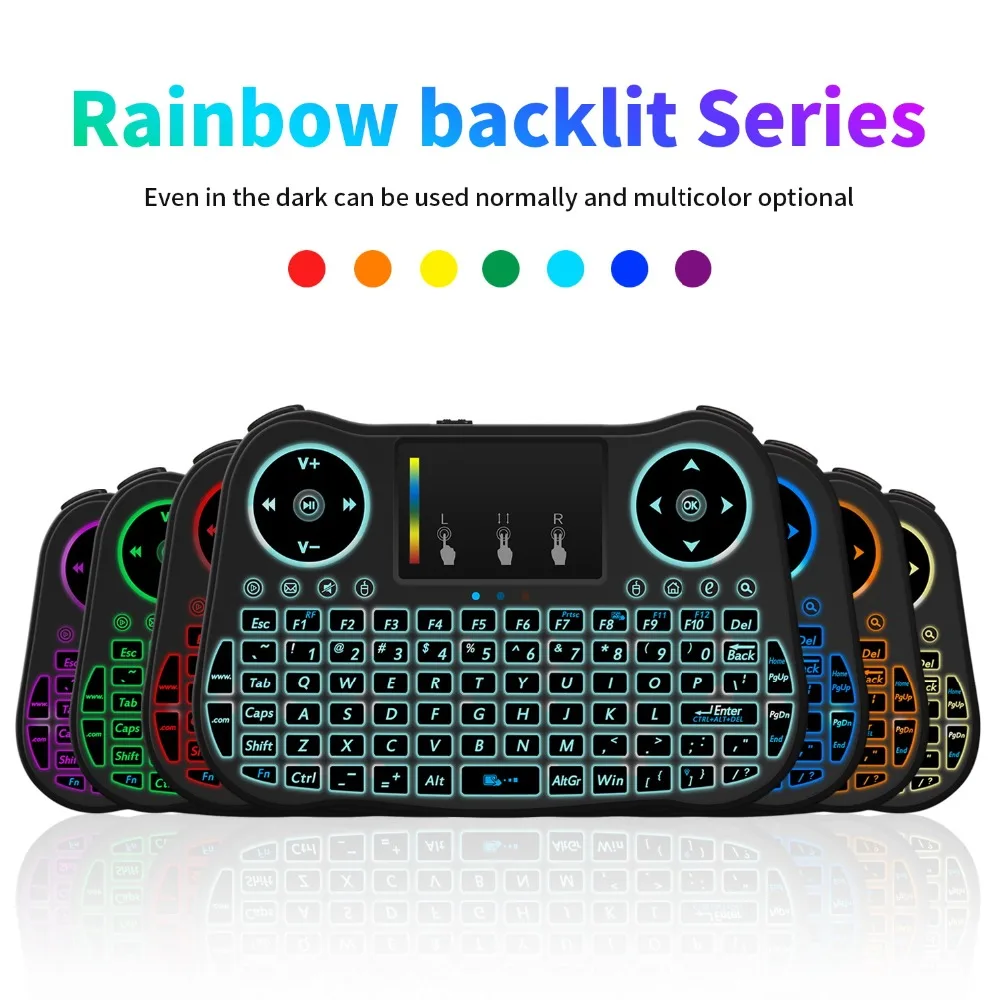 Rainbow backlight Wireless Keyboard with Touchpad MT08 mini keyboard Air Mouse Remote Control For TV BOX PC AAA Battery
Rainbow backlight Wireless Keyboard with Touchpad MT08 mini keyboard Air Mouse Remote Control For TV BOX PC AAA Battery