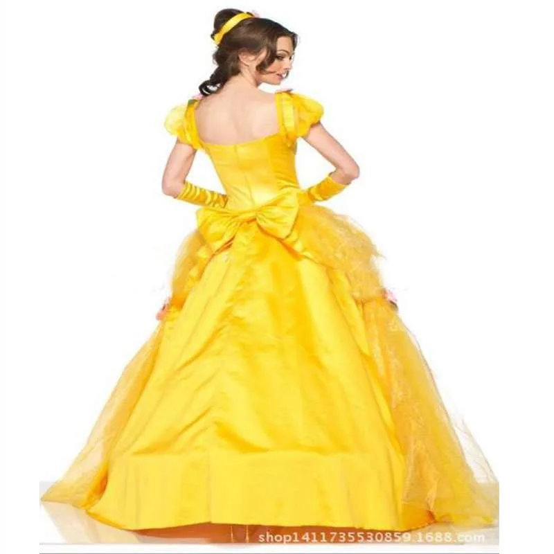 NuoNuoWell Beauty And The Beast Bell Yellow Long Dress Halloween Costume Belle Princess Masquerade Carnival Adult Suit 7 NuoNuoWell Beauty And The Beast Bell Yellow Long Dress Halloween Costume Belle Princess Masquerade Carnival Adult Suit -Zentai shop online