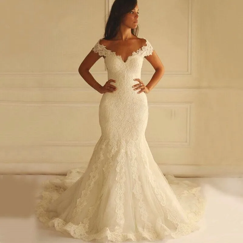 2019 Robe de mariage princesse Mermaid Wedding Dress Lace Appliques Vintage Sweetheart Wedding Dress Lace Back Wedding Gown
2019 Robe de mariage princesse Mermaid Wedding Dress Lace Appliques Vintage Sweetheart Wedding Dress Lace Back Wedding Gown