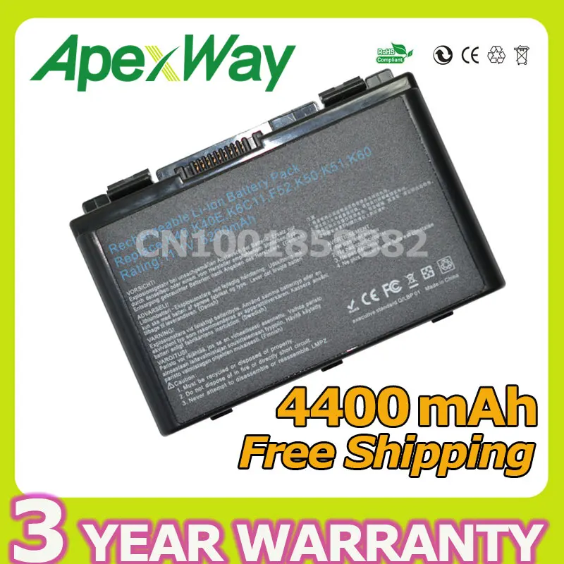 Apexway 11.1V 6 cells battery for Asus k50ij k50ab a32 f82 k50id k42j F52 F82 K50 K40 K40E K51 K60 K70 A32-F52 A32-F82
Apexway 11.1V 6 cells battery for Asus k50ij k50ab a32 f82 k50id k42j F52 F82 K50 K40 K40E K51 K60 K70 A32-F52 A32-F82