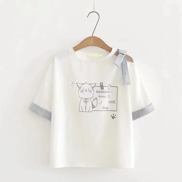 Sweet Women Clothes 2019 Summer Cute Cartoon Cat Print Girls T Shirt Patchwork Short Sleeve Kawaii Bowtie Shoulder Tops Tshirt
Sweet Women Clothes 2019 Summer Cute Cartoon Cat Print Girls T Shirt Patchwork Short Sleeve Kawaii Bowtie Shoulder Tops Tshirt