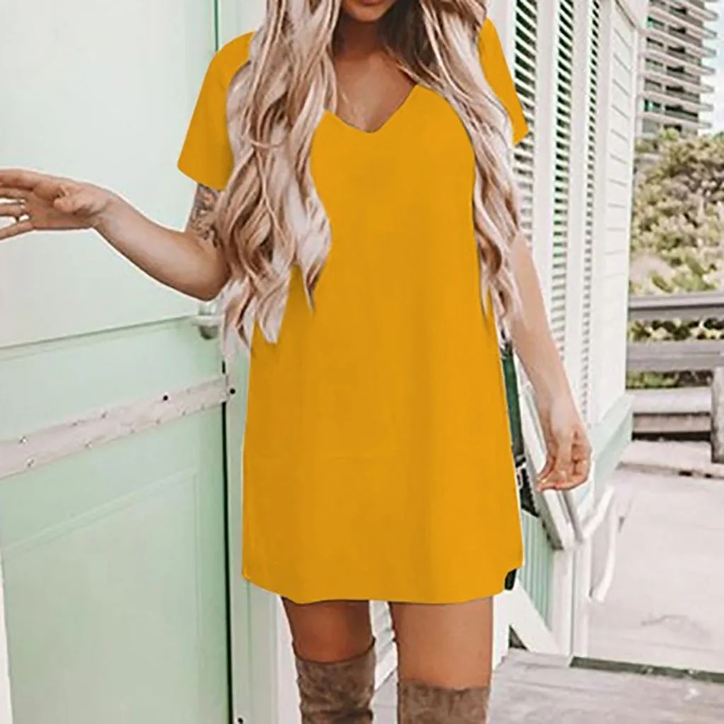 2019 new daily clothes Women's solid straight dresses Short Sleeve V-Neck dress Casual loose Mini Dress vestido de festa longo
2019 new daily clothes Women's solid straight dresses Short Sleeve V-Neck dress Casual loose Mini Dress vestido de festa longo