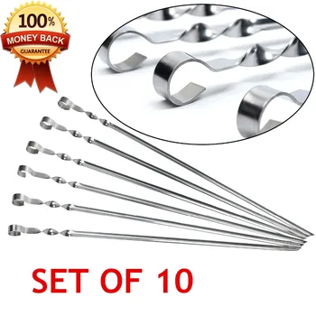 LMETJMA 10 PCS BBQ Skewers Stainless Steel Barbecue BBQ Skewers Reusable Kabob Skewers For Grilling Wide BBQ Sticks KC0256
LMETJMA 10 PCS BBQ Skewers Stainless Steel Barbecue BBQ Skewers Reusable Kabob Skewers For Grilling Wide BBQ Sticks KC0256