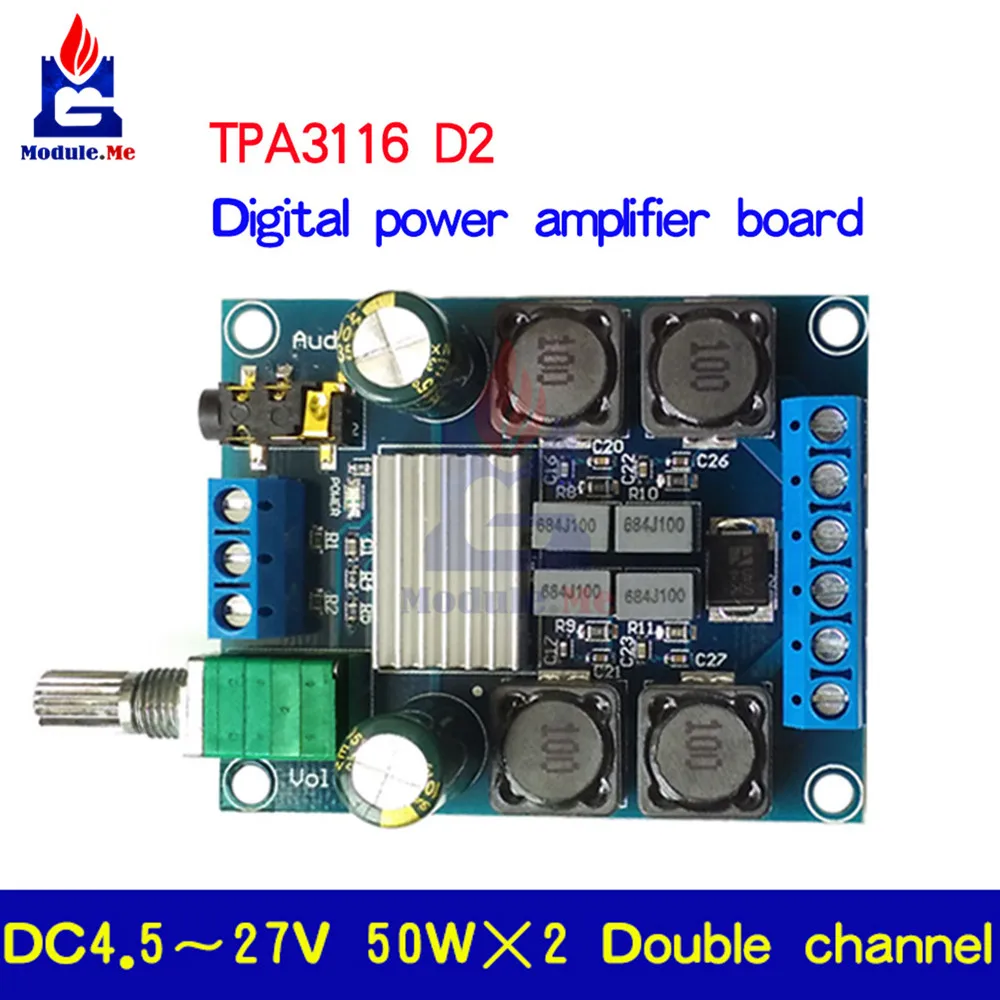 50Wx2 TPA3116 D2 Dual 2 Channel DC 4.5-27V Digital Power Amplifier Board Two Channel Stereo High Efficiency Reverse Protection
50Wx2 TPA3116 D2 Dual 2 Channel DC 4.5-27V Digital Power Amplifier Board Two Channel Stereo High Efficiency Reverse Protection
