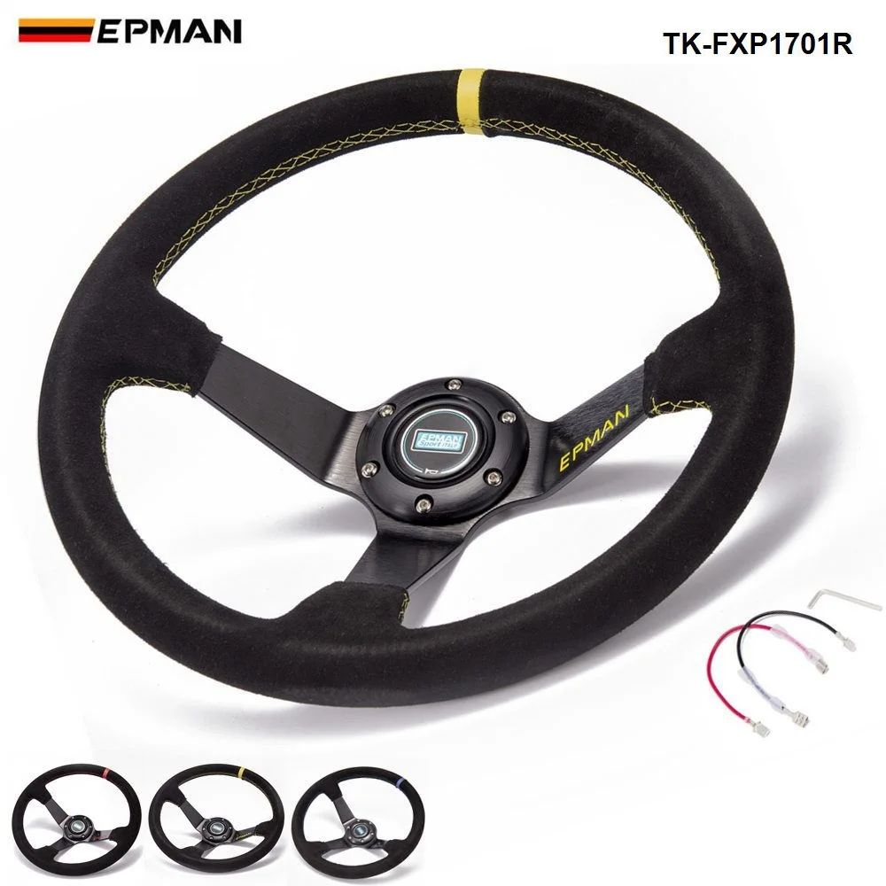 EPMAN Sport Car Aluminum 350mm Universal 3.5" Deep Dish Drift Racing Steering Wheels With Horn Button TK-FXP1701R