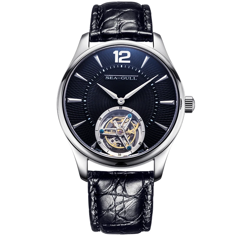 Часы Seagull ST8240W Tourbillon серия буквы Guilloche ручные ветреные из аллигаторной кожи