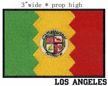

Los Angeles, California USA Flag 3"wide shipping/City of Angels/wavy stitches/shield inside