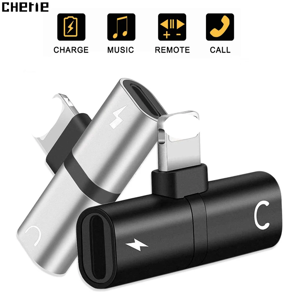 

Cherie Headphone Adapter For iPhone 7 8 Plus X XR XS MAX 2 IN 1 Dongle AUX Audio Jack Charging Adapter Car Charger Dual Earphone