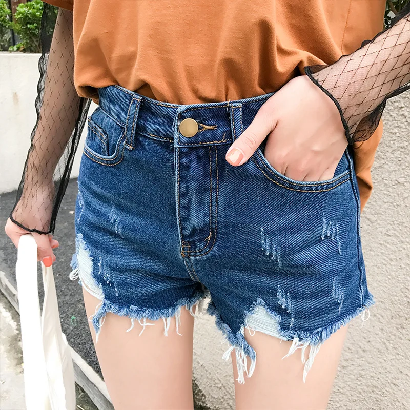 Summer Shorts Women Fashion Large size Denim New Female Zipper Button pocket hole Ripped Casual 2019 Slim-type | Женская одежда