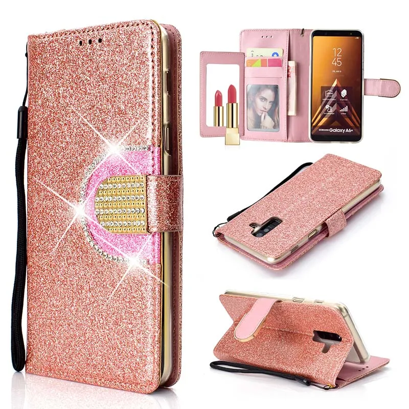 KEFO Bling Glitter Wallet Case For Samsung Galaxy A6 A8 Plus 2018 Diamond Flip Mirror Cover For amsung Galaxy A3 A5 2016 2017 (3)