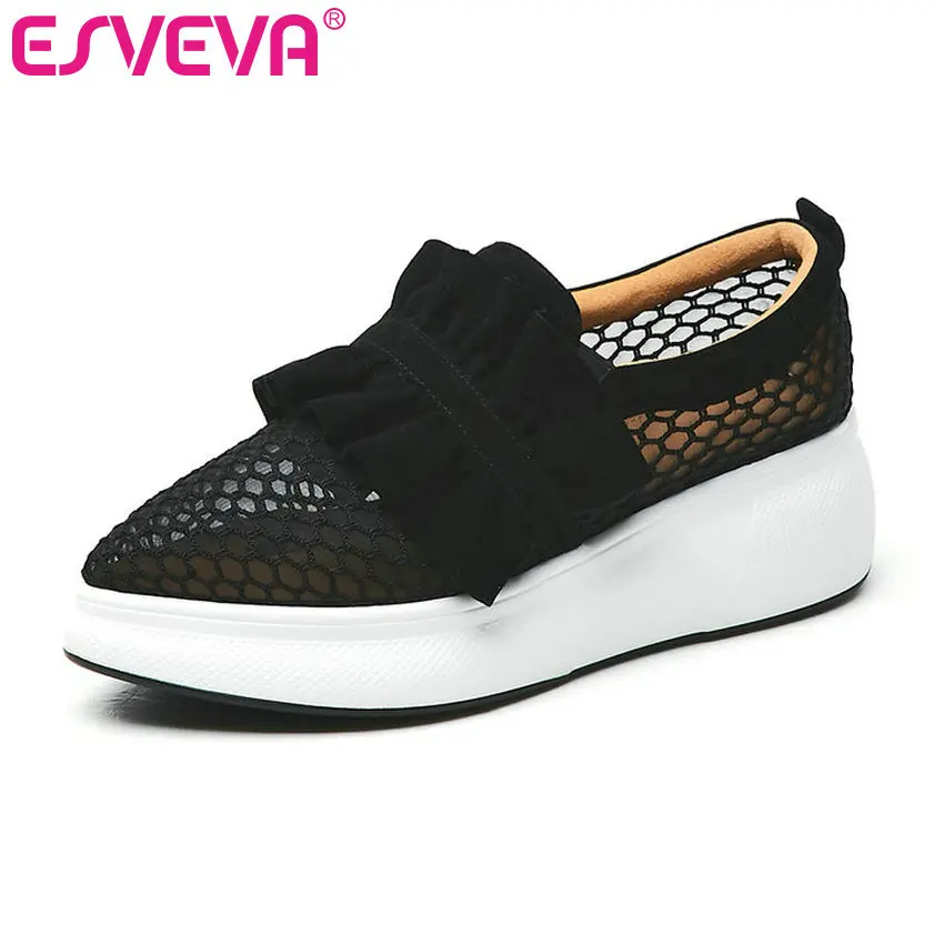 ESVEVA 2019 Women Pumps Leather+Mesh Wedge Med Heel Round Toed Slip On Breathable Platform Elegant Ladies Shoes Size 34-39
ESVEVA 2019 Women Pumps Leather+Mesh Wedge Med Heel Round Toed Slip On Breathable Platform Elegant Ladies Shoes Size 34-39